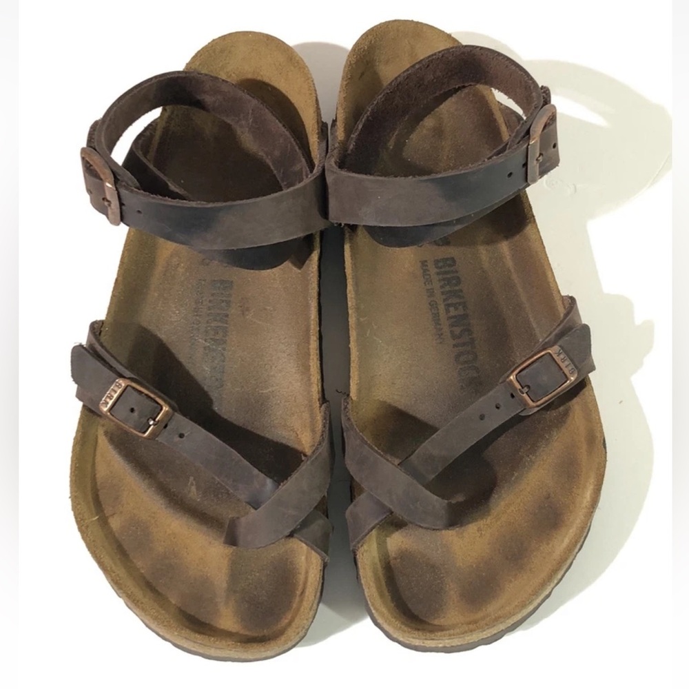 Birkenstock Women’s Brown Oiled Leather Ankle Strap Buckle Sandals - Picture 2 of 9